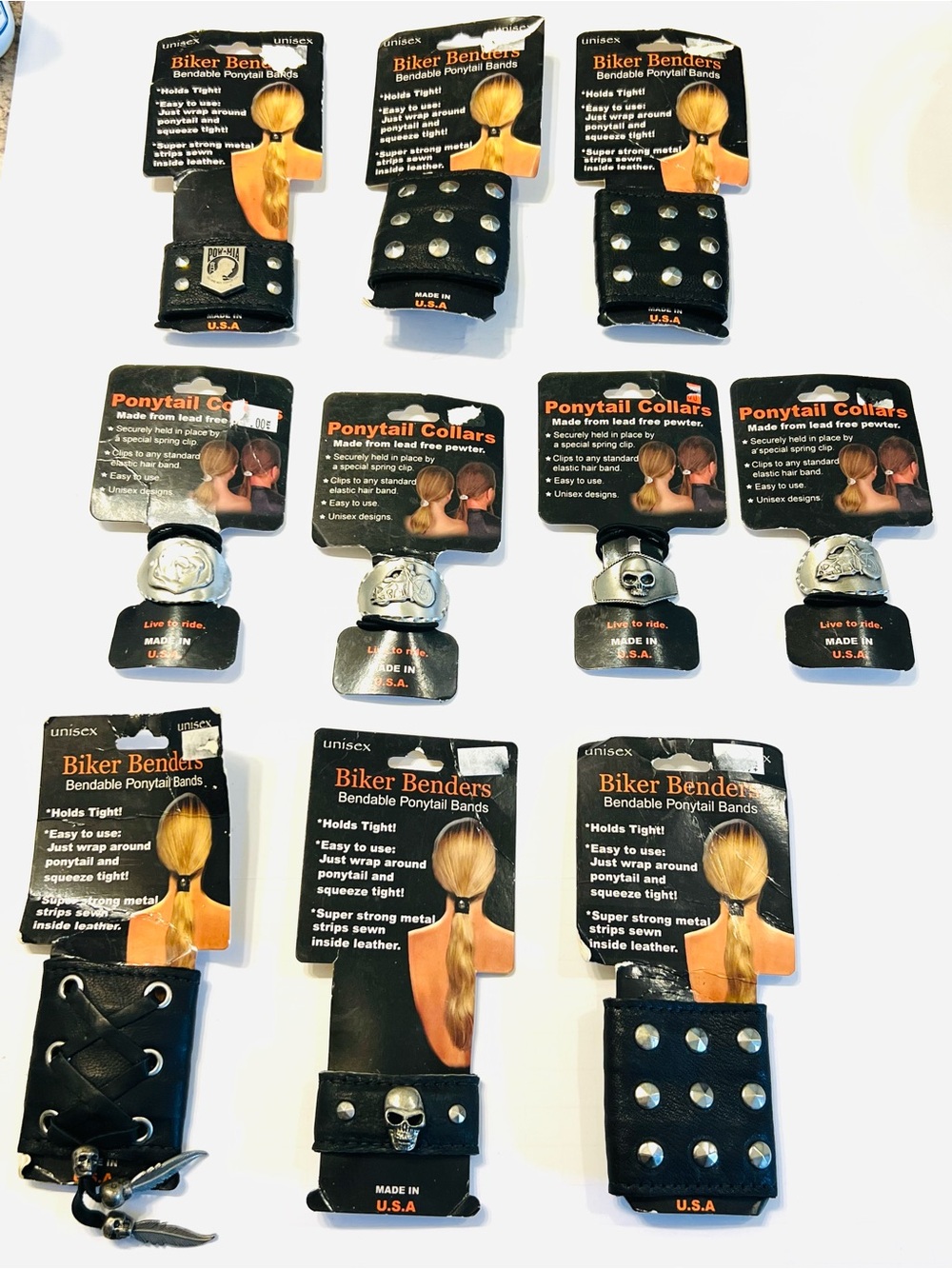 Lot of 10 Vintage Bikers Benders Hair Benders Ponytail Holders Bundle